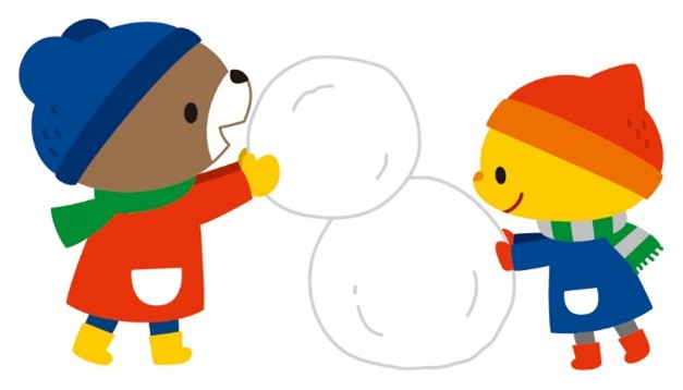 雪遊びをする動物のイラスト
